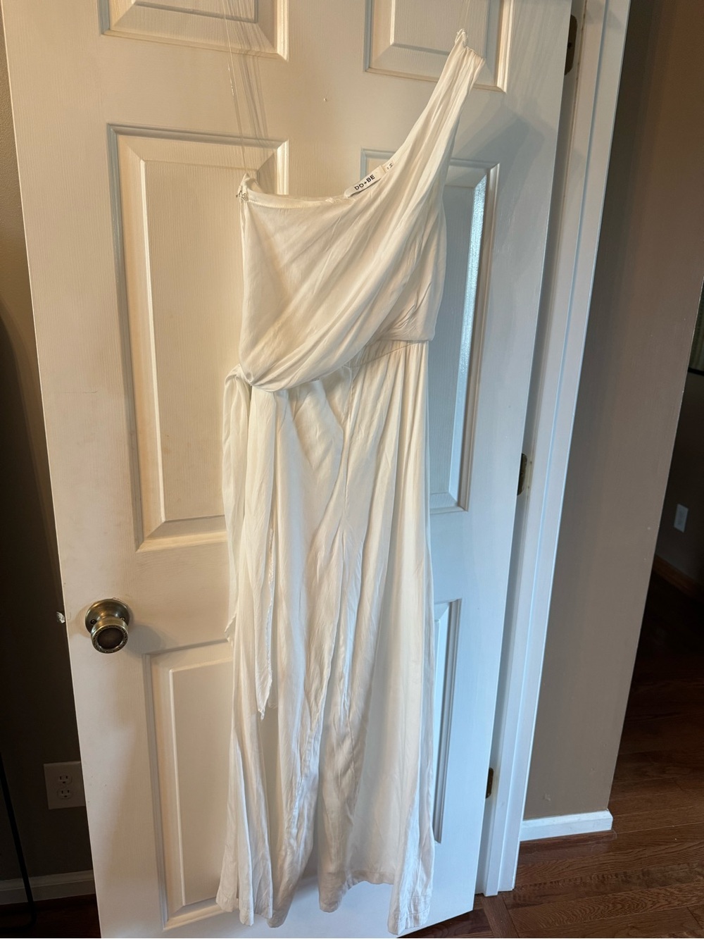 DO+BE One-Shoulder White Draped Jumpsuit